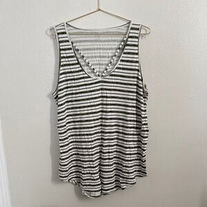 a.n.a Green and White Striped V-Neck Tank Top